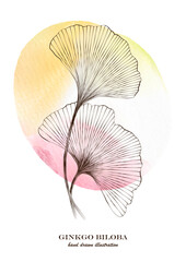1365_Two ginkgo leaves with hand drawn watercolor texture