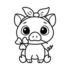 Cute Pig Coloring Page Cartoon Vector Illustration
