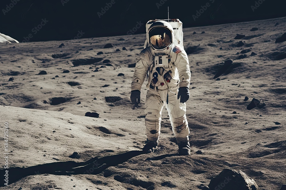 Wall mural exploring the unknown: astronaut on mission to discover the moon's surface: generative ai