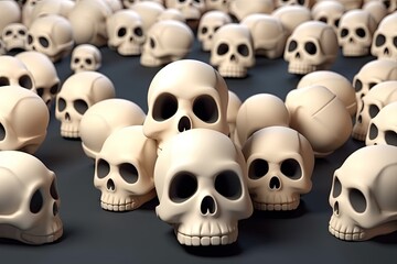 Cartoon Skulls Set: Cute 3D Illustration for Day of the Dead & Halloween Celebrations. Generative AI