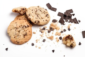 Homemade Chocolate Chip Cookies - Sweet, Brown Baked Snack Isolated on White. Generative AI