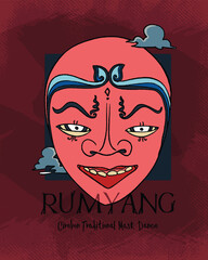 rumyang mask for traditional dance in cirebon sundanese indonesia hand drawn illustration
