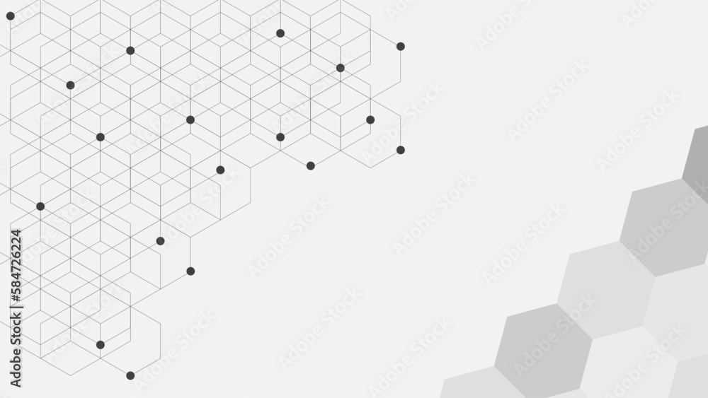 Poster geometric shapes and hexagonal with particle on gray background. white technology backdrop concept.