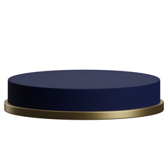 3d render of blue and gold luxury circular podium product display element