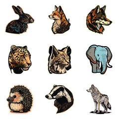 Animals Stickers Flat Icon Set Isolated On White Background