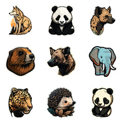 Animals Stickers Flat Icon Set Isolated On White Background