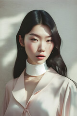 Illustration of a portrait of an Asian girl using AI generative.