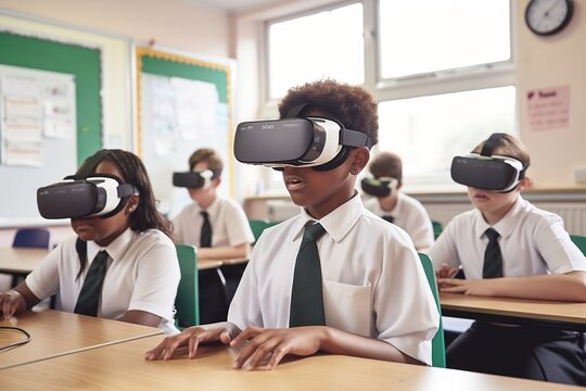 Pupils in a classroom learning with technology