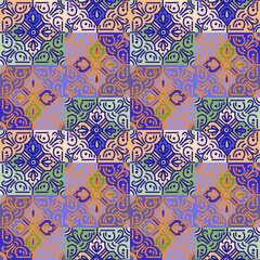 Ethnic floral mosaic seamless pattern. Abstract geometric ornamental wallpaper.
