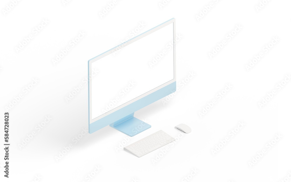 Poster Transparent modern computer display, keyboard and mouse. Isometric position. Isolated screen for mockup