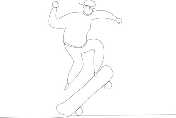 A young man skateboarding on the street. Skateboarding one-line drawing