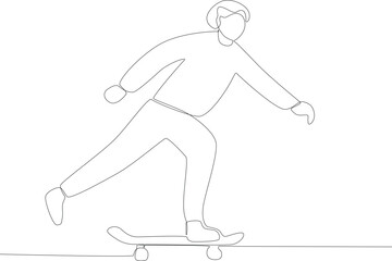 A woman skateboarding on one leg. Skateboarding one-line drawing