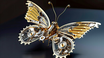 steampunk butterfly with gears mechanical as drone on isolated background