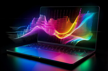 Laptop with colorful laser light wallpaper