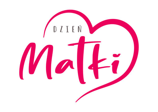 Dzień Matki napis i serce. Wektorowa ilustracja na białym tle