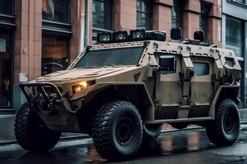 Combat vehicle on city roads created with Generative AI technology