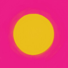 Oil paint yellow dot on magenta background with copy space, square ratio