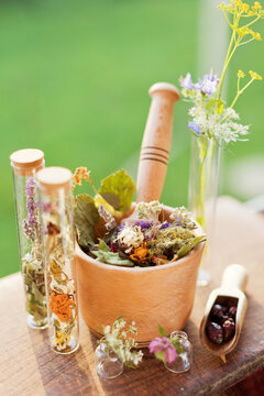 Homeopathy and herbal medicine concept