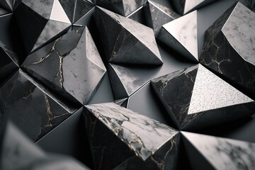 Sharp grey, gold and metallic tiled pattern of marble and raised sections with cut edges, for backgrounds, patterns, generative AI