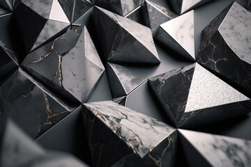 Starkly lit grey and metallic tiled pattern of marble and raised sections, for backgrounds, patterns, generative AI