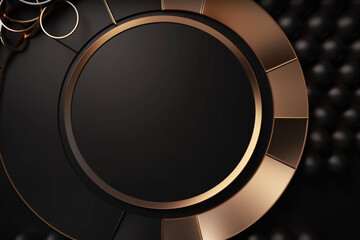 Chrome, metal and black circle shape, copy space or background, product placement, generative AI