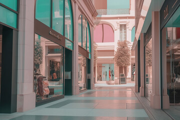 Modern european style shopping center or street, no poeple, generative AI