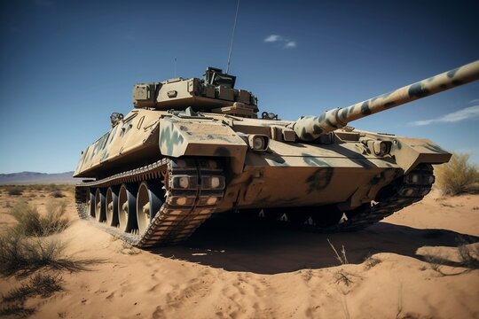 Tank in the Desert,  Tank in Motion ,  Battle in the Desert - created with Generative AI technology