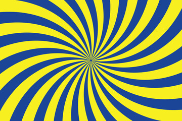 Blue, yellow spiral design vector. Hypnotic swirl background, swirling radial pattern background. Vector illustration for swirl design. Illusion background.