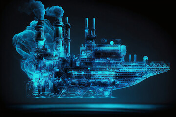 oil industry, blue hologram, Generative AI