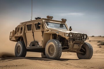 Military Jeep close-up, transport soldiers, created with Generative AI technology