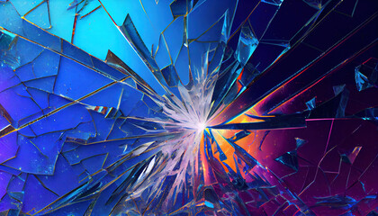 Shuttered Colored Glass Scattered into Many Pieces- Broken Glass Background AI Generative - obrazy, fototapety, plakaty