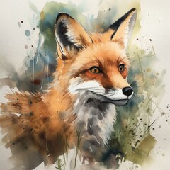 Fox watercolor sketch - Generative AI
