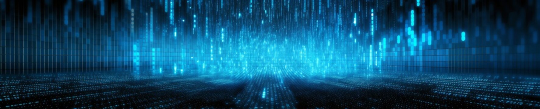2d illustration Abstract futuristic virtual data technology super wide background, Generative AI 