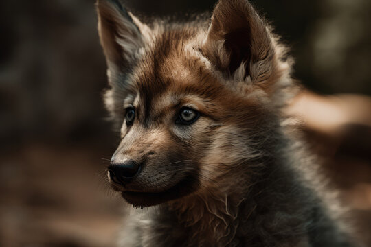 Cute baby wolf portrait