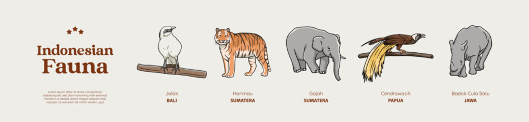 Isolated Hand drawn Indonesian animals illustration