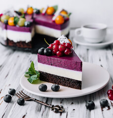 Cake Berry breeze on white plate