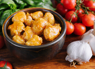 Homemade chicken meatballs in tomato sauce