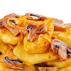 Fried potatoes with fried mushrooms and onions