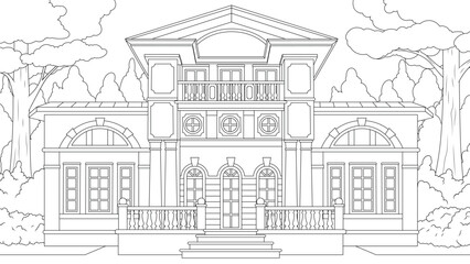 Vector illustration, beautiful architectural building in the park