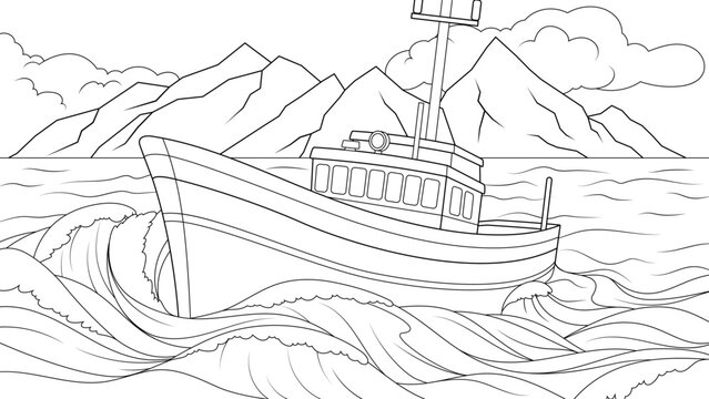 Vector illustration, fishing boat in the sea