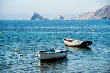 Fishing boats on the shore of the Mediterranean Sea in Spain
