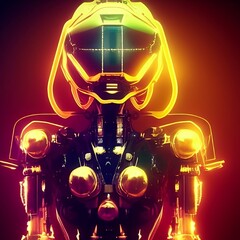 Robot girl in a golden metallic suit, with golden lips. Illustration in modern urban style, AI generation