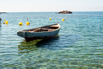 Naklejka na ściany i meble Fishing boats on the shore of the Mediterranean Sea in Spain