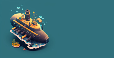 Isometric Submarine Art for Website Carousel