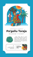 Hand Drawn Famous Dance Culture Pagellu Dance Museum Ticket Vector from Toraja Regency