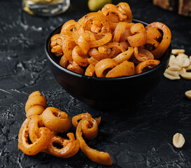 Pork ear snack in the bowl close up