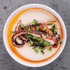 grilled octopus with potato cream soup