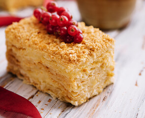 Cake made of thin crispy layers and cream napoleon