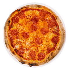 top view of hot pepperoni pizza