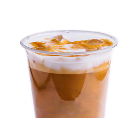 Cold coffee with milk, caramel and ice